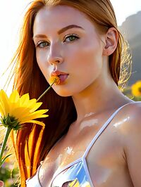 Beautiful Dutch ginger haired girl poses seductively in Cape Town at sunrise